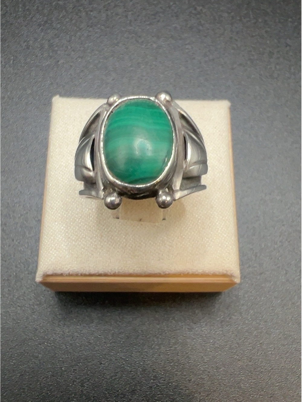 Vintage JL Sterling Silver Malachite Statement Ring Size 8 Signed